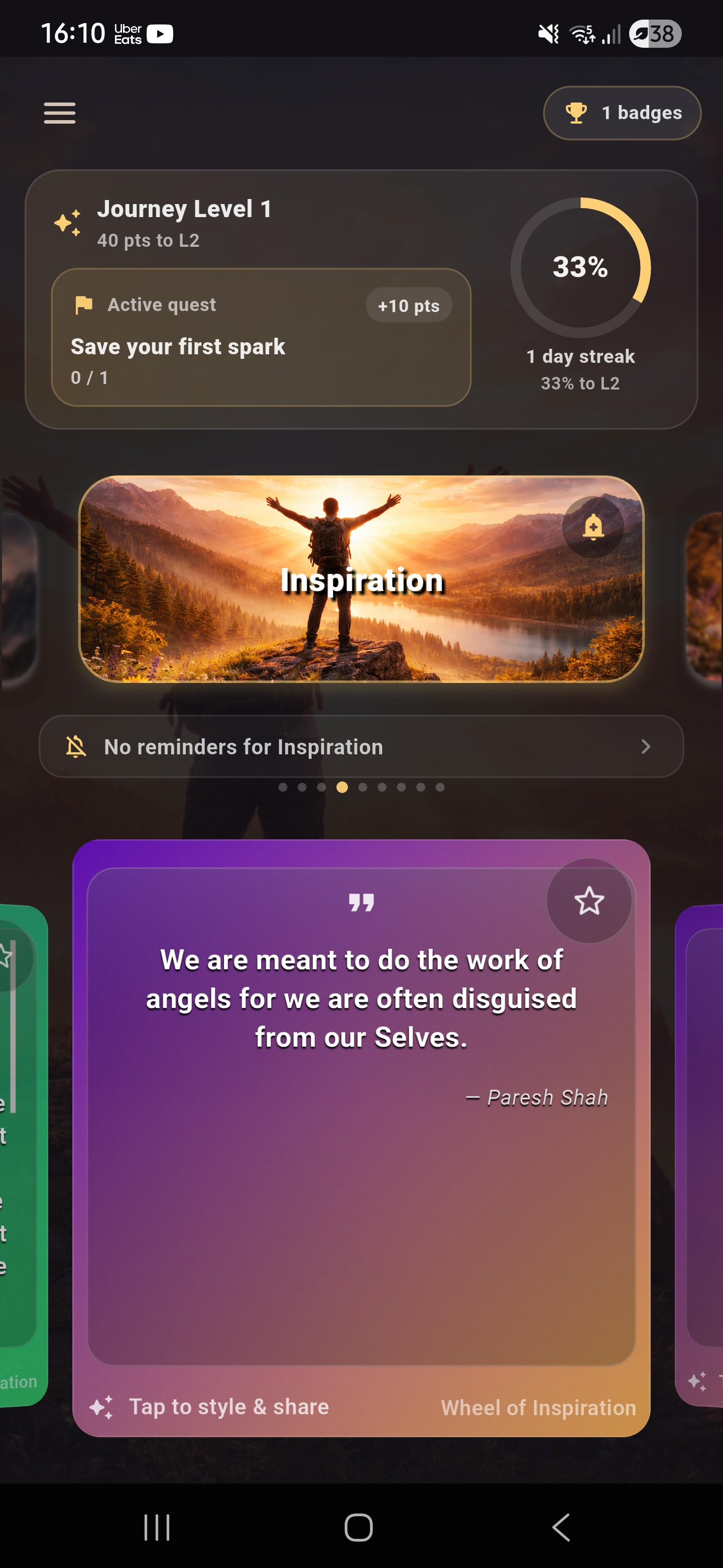 Wheel of Inspiration home screen