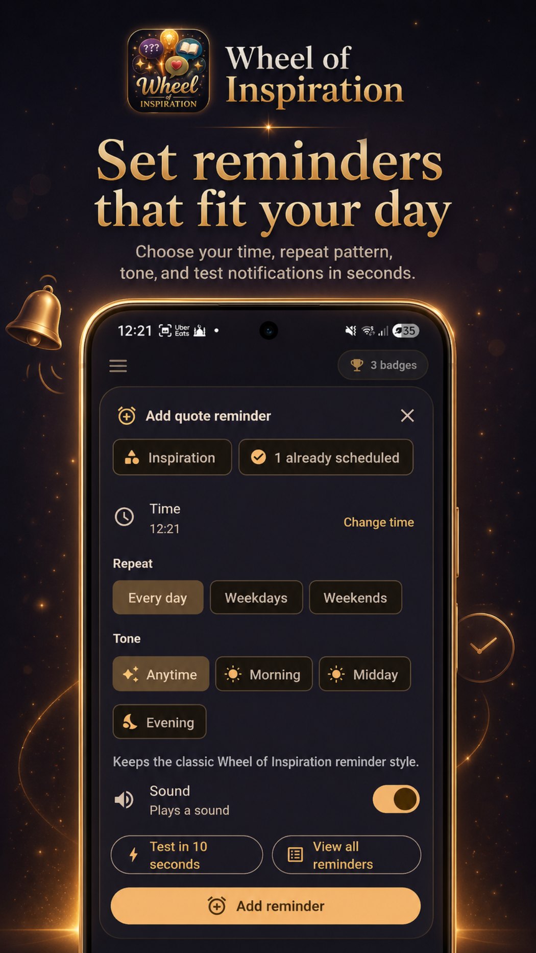 Set quote reminders in Wheel of Inspiration