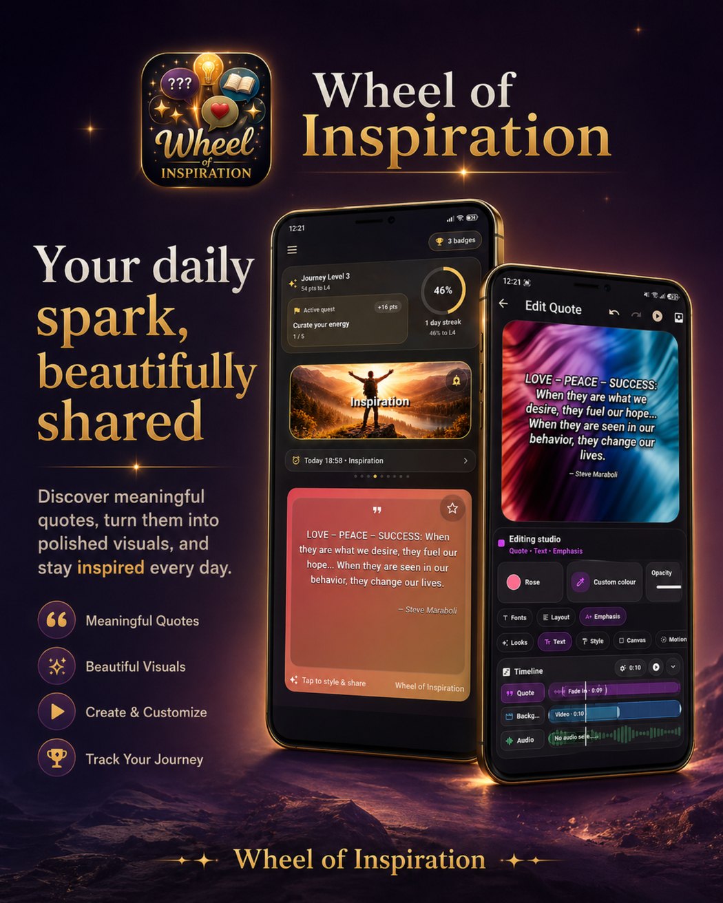 Share quote visuals from Wheel of Inspiration